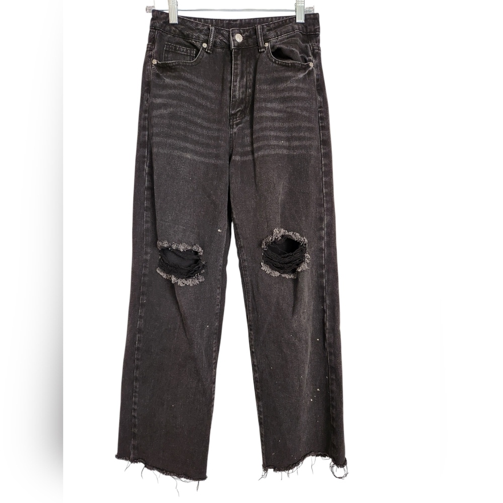 Wide leg black jeans ripped